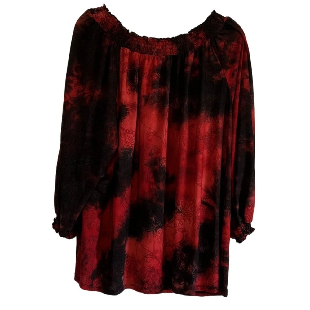 Cato Woman Re Black Floral Blouse 26/28 Artsy Plus Size Flowy Valentines Day - Picture 7 of 8